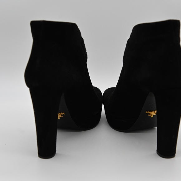 Prada Black Suede Ankle Boots w/ Buckle 37.5 - Picture 7 of 8